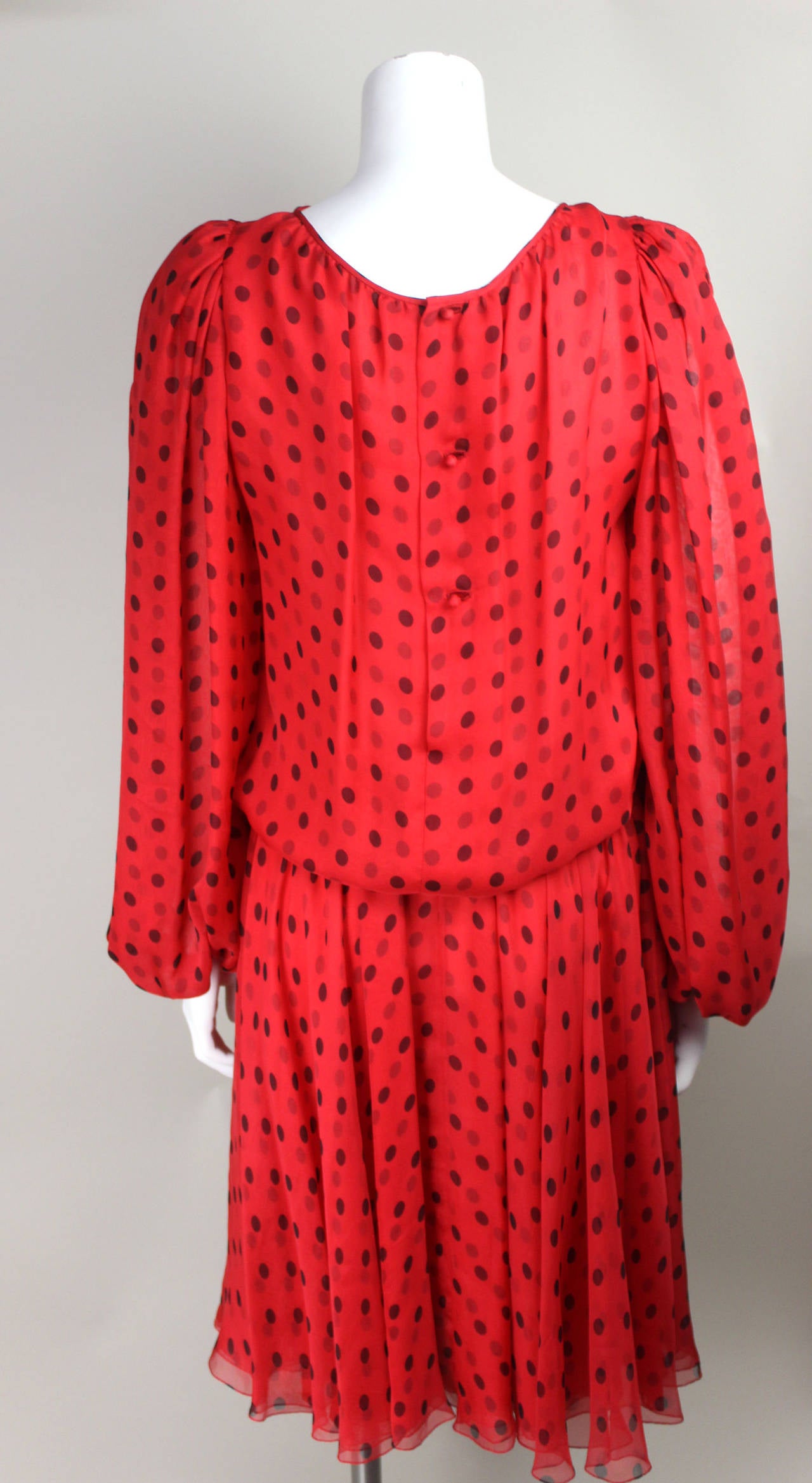 Galanos 1970s Fluid Silky Polka Dot Dress In Excellent Condition For Sale In New York, NY