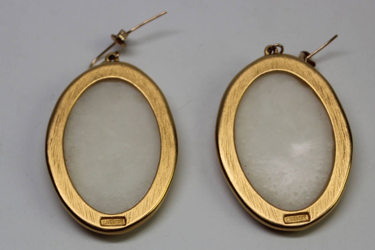 Vintage Givenchy Opalescent Oblong Earrings In Excellent Condition In New York, NY