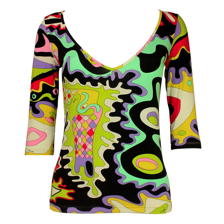 Pucci 1990s Classic Print Deep V-Neck Top For Sale