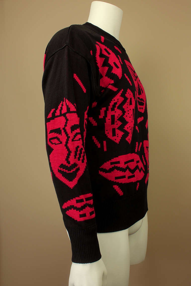 **Originally $495
This cotton sweater has a fantastic print of tribal masks that is as relevant to today's fashion as it was in the 1980s. It's a casual and slouchy fit, and would look great on a woman as well as a man.