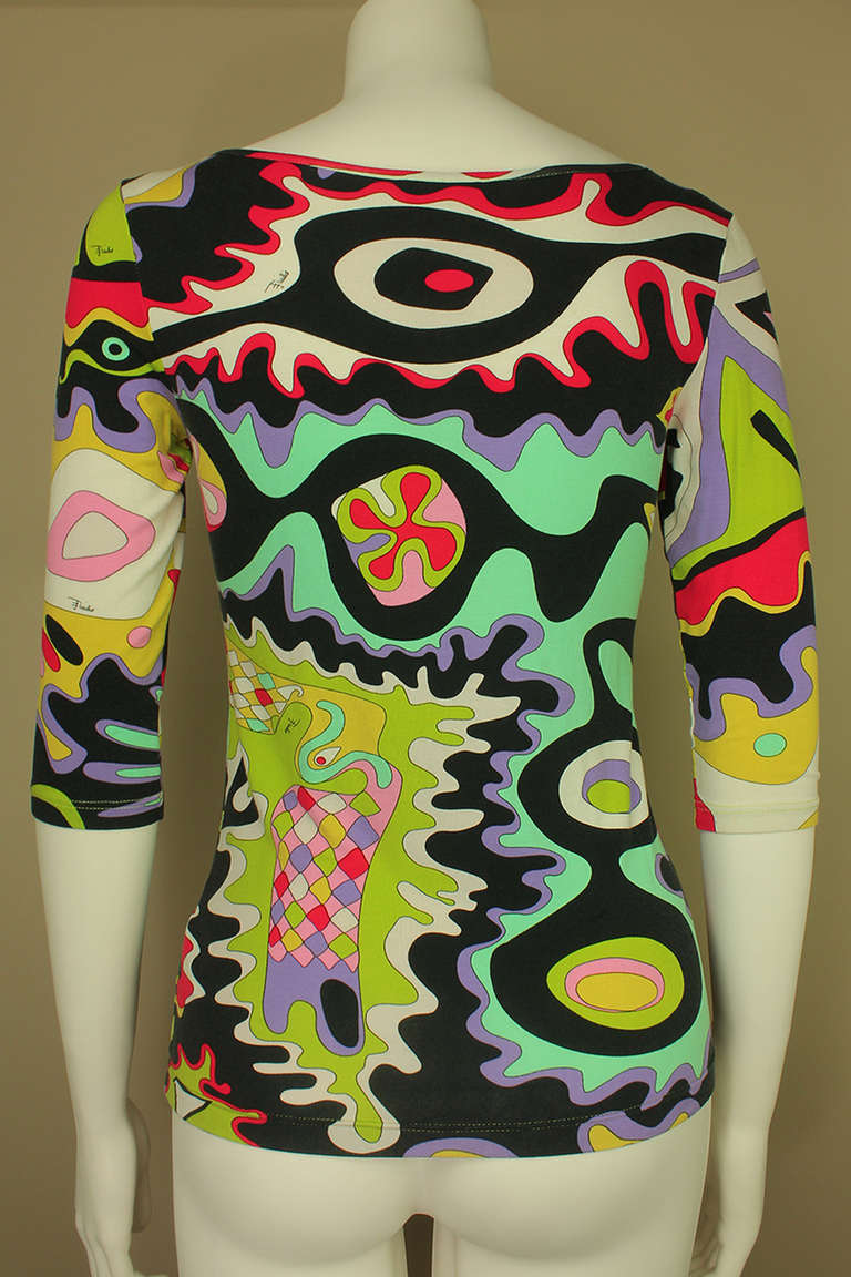Green Pucci 1990s Classic Print Deep V-Neck Top For Sale