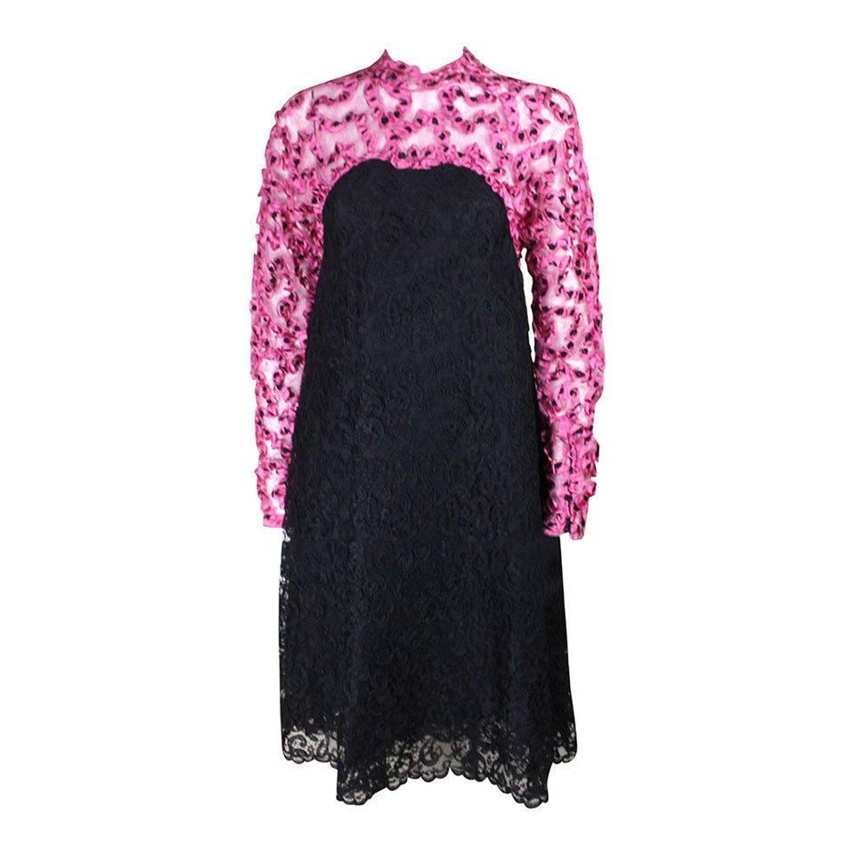 Geoffrey Beene Late 1970s Lace Crochet Cocktail Dress For Sale