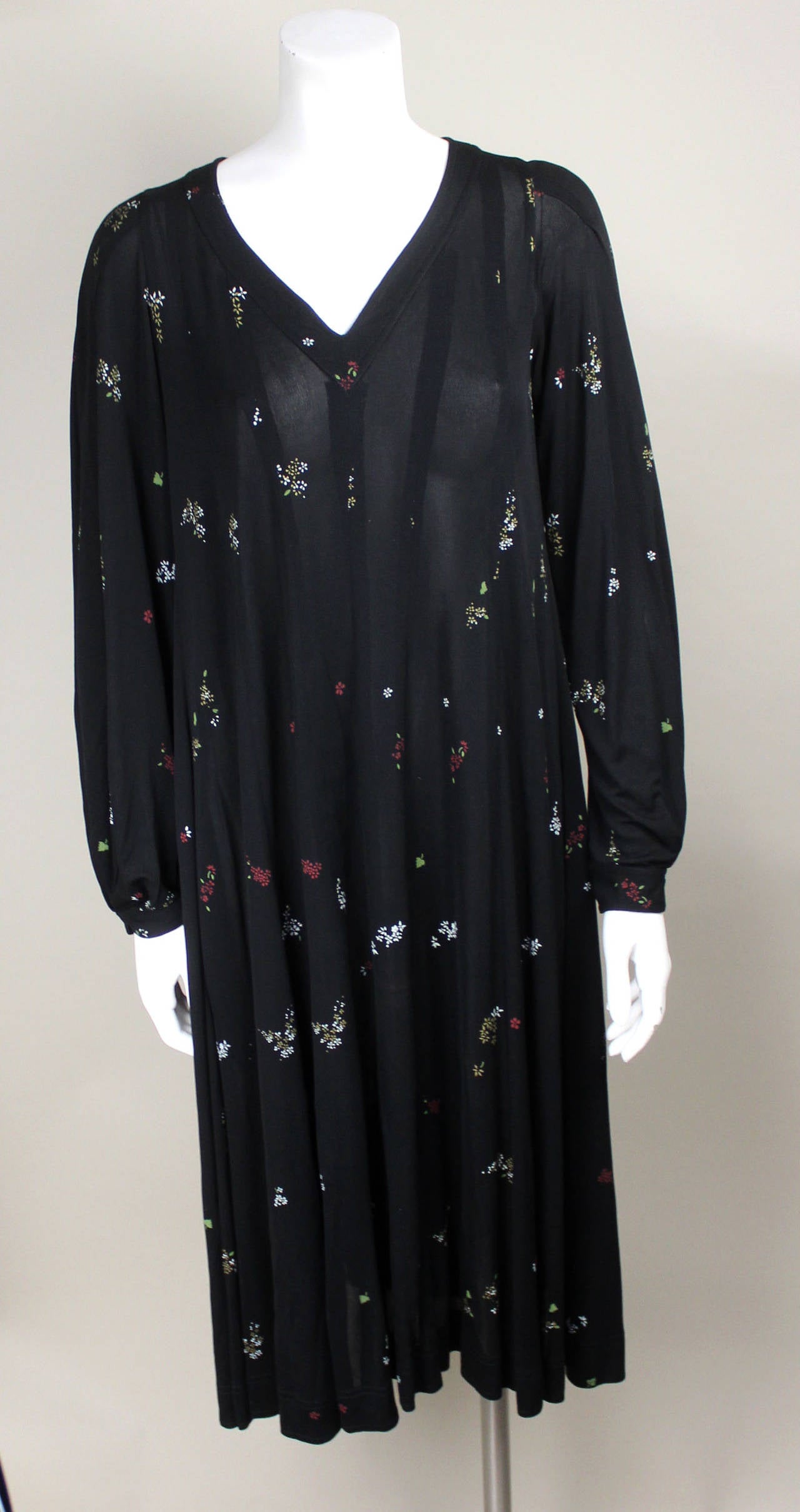 Jean Muir late 1970s Sheer Rayon Folkloric Inspired Dress In Excellent Condition For Sale In New York, NY