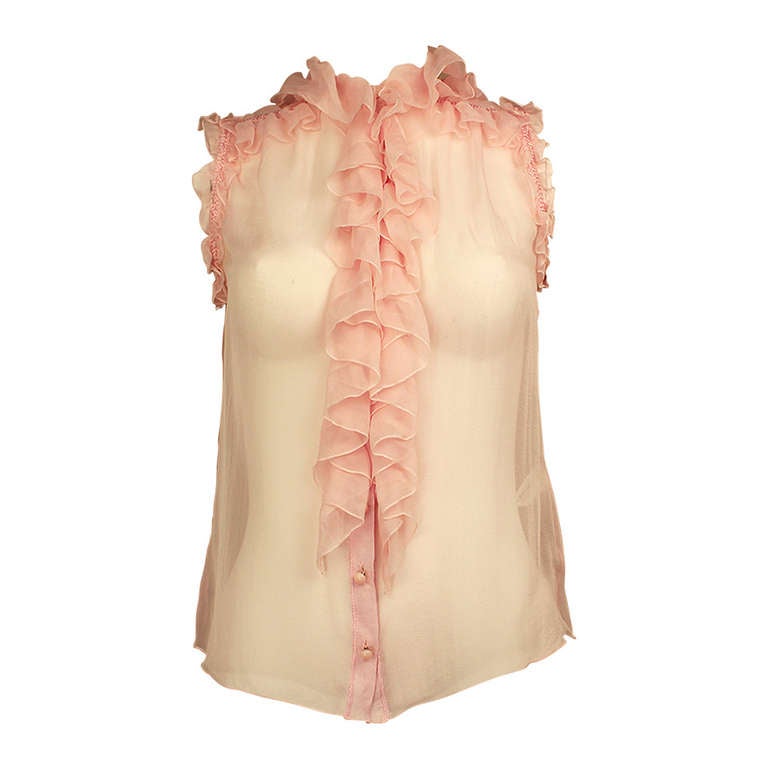 Missoni 1990s Sheer Silk Chiffon Ruffled Blouse For Sale