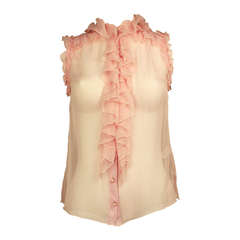 Missoni 1990s Sheer Silk Chiffon Ruffled Blouse