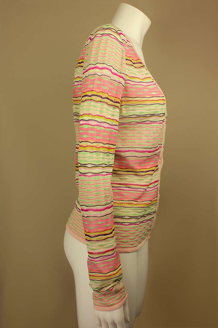 This featherweight Missoni cardigan is in a lovely palette of soft pinks and spring-like pastels.