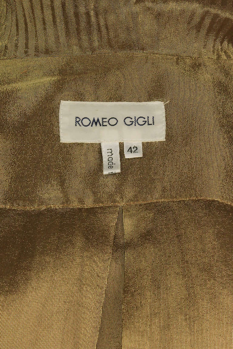 Romeo Gigli Metallic Sheer Gold Blouse with Attached Accordion Pleated Capelet 1