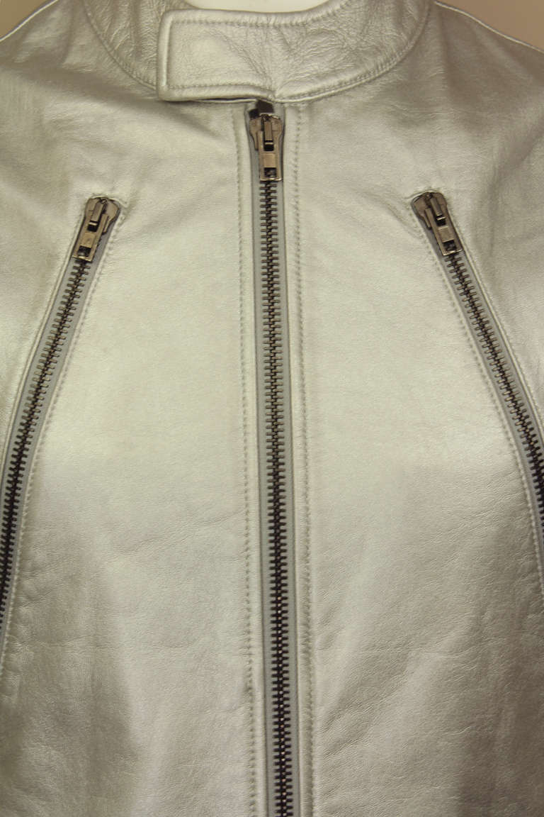 Martin Margiela 90s Silver Painted Moto Vest In Excellent Condition For Sale In New York, NY