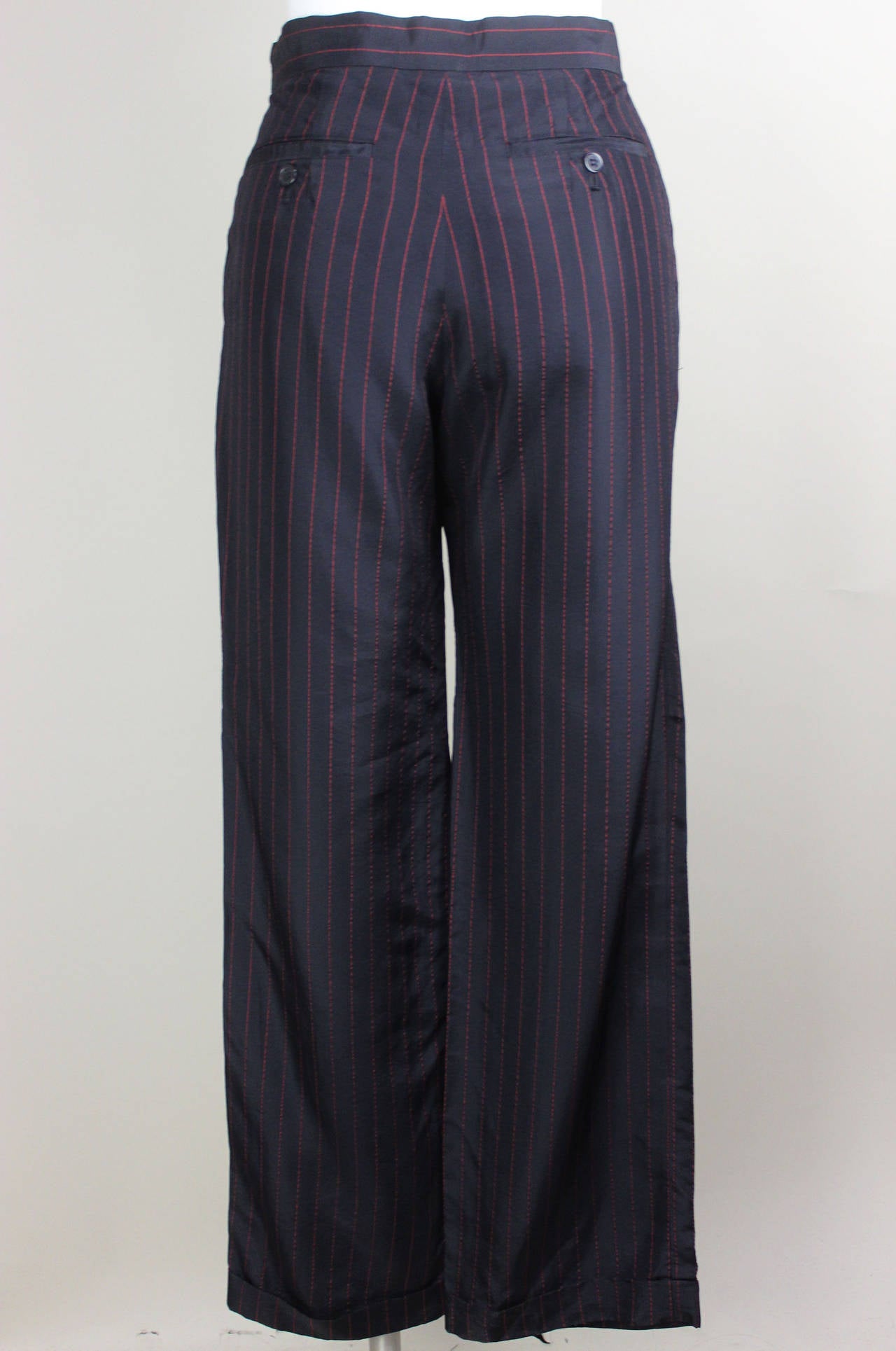 Women's Vintage Yohji Yamamoto Womens Black and Red Pin Stripe High Waist Pant Trousers