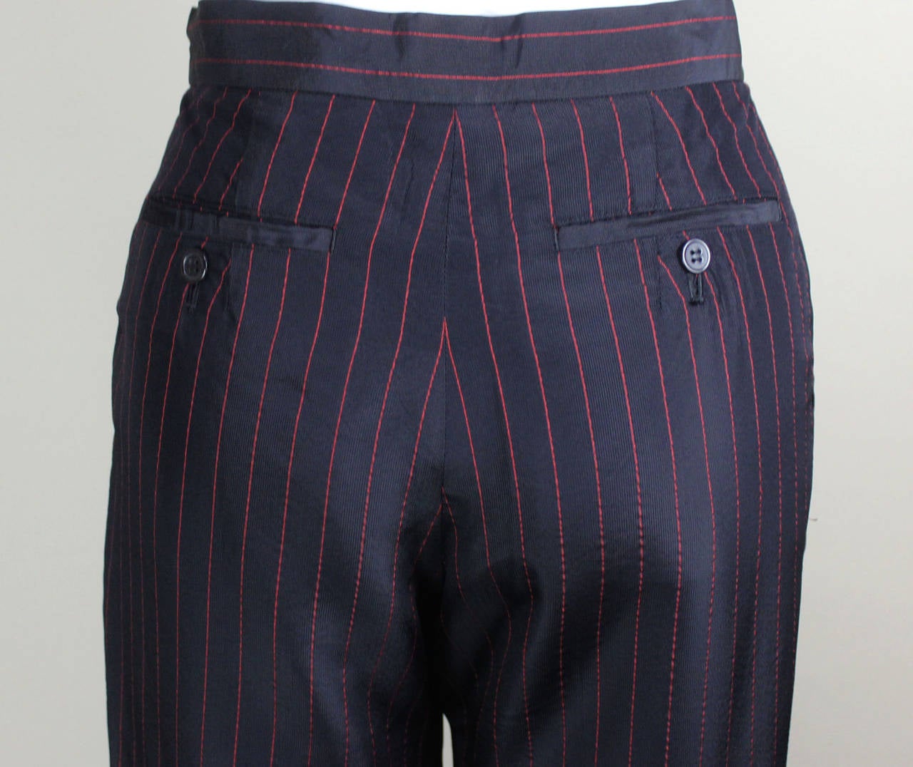 Vintage Yohji Yamamoto Womens Black and Red Pin Stripe High Waist Pant Trousers 3