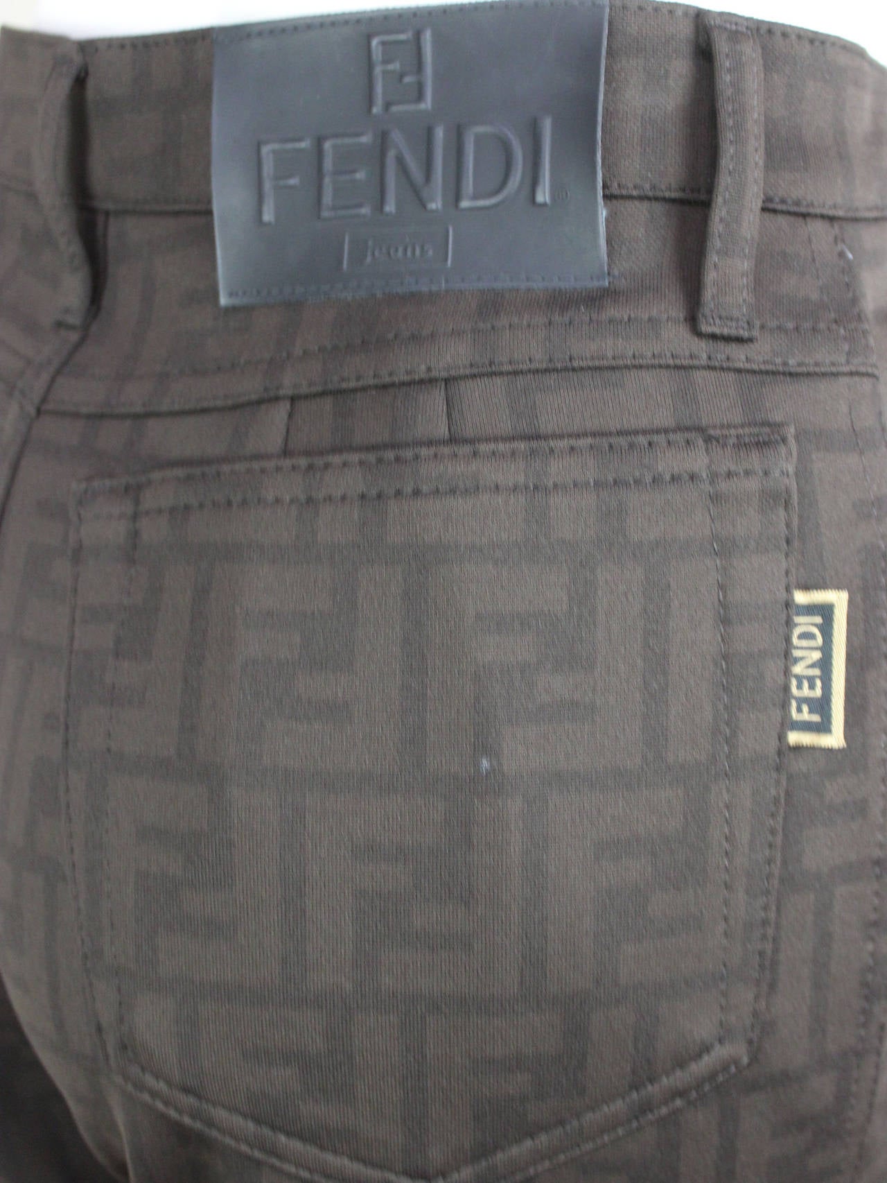 Black Vintage Fendi Brown Logo Patterned Pant Jeans