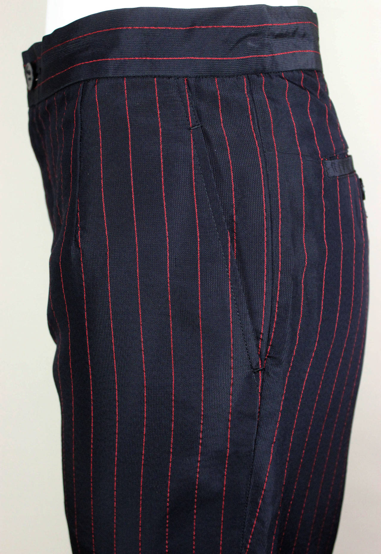 Vintage Yohji Yamamoto Womens Black and Red Pin Stripe High Waist Pant Trousers 2