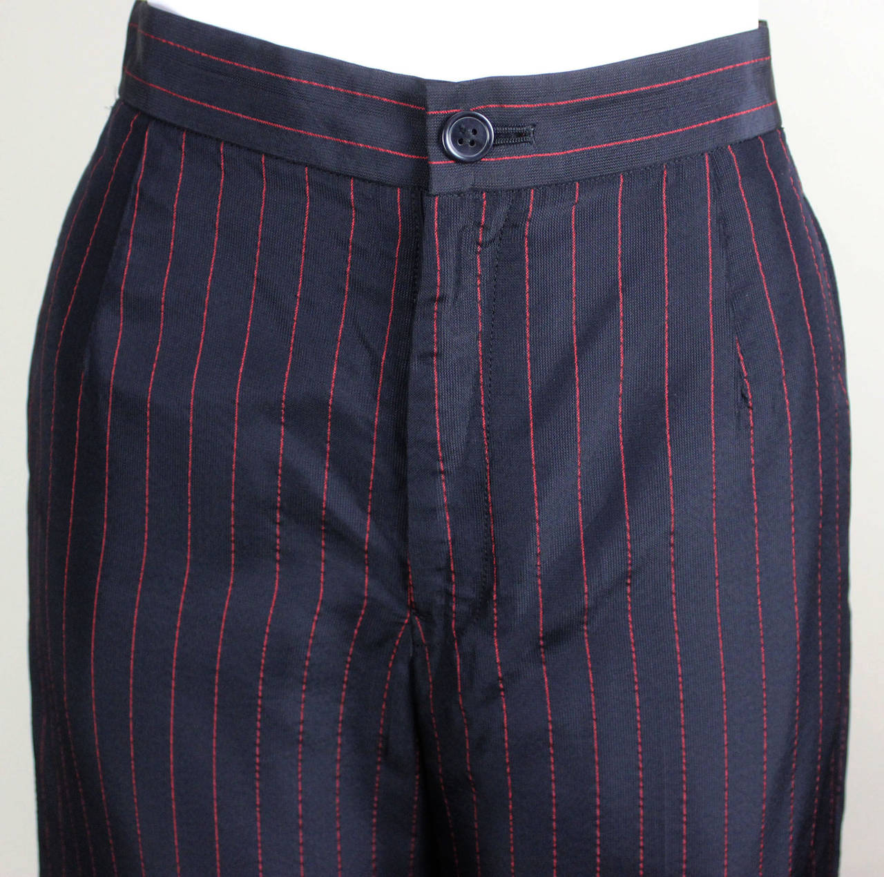 Vintage Yohji Yamamoto Womens Black and Red Pin Stripe High Waist Pant Trousers 1