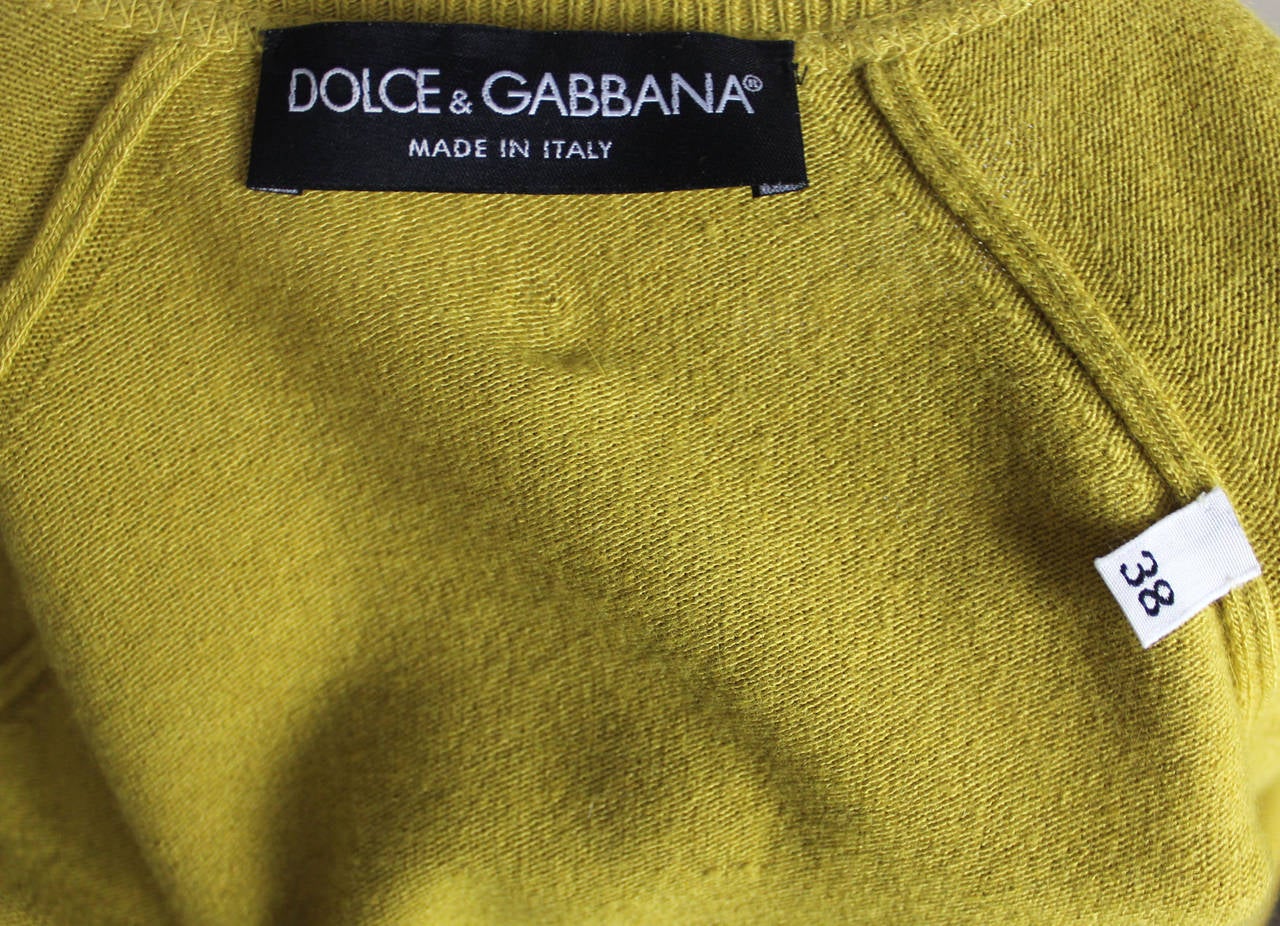 Vintage Dolce & Gabbana Mustard Yellow 100% Cashmere Long Sleeve Cardigan 2