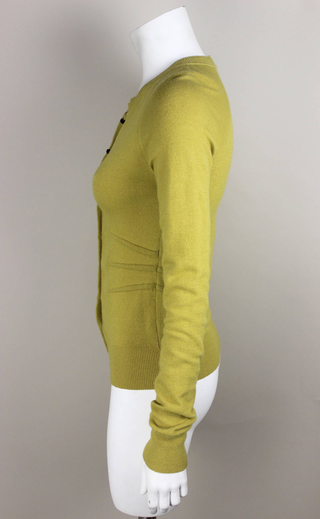 Vintage Dolce & Gabbana Mustard Yellow 100% Cashmere Long Sleeve Cardigan In Excellent Condition In New York, NY