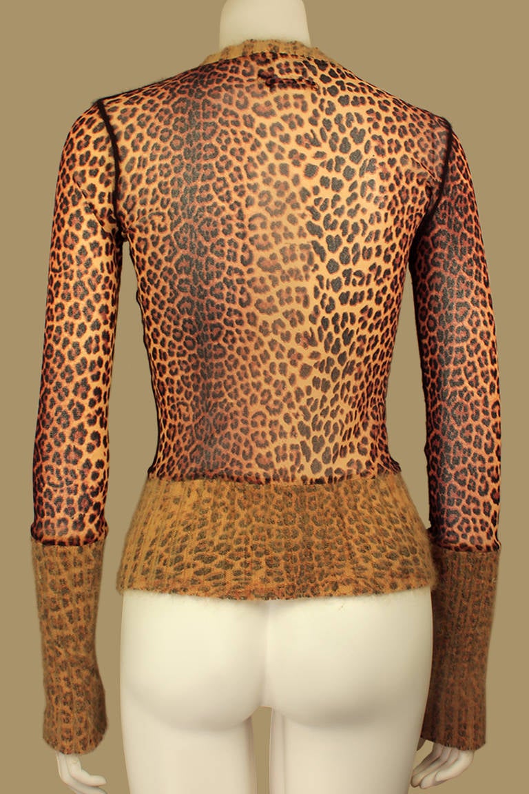 Jean Paul Gaultier Cheetah Print Sleeve Sweater with Angora Trim In Excellent Condition In New York, NY