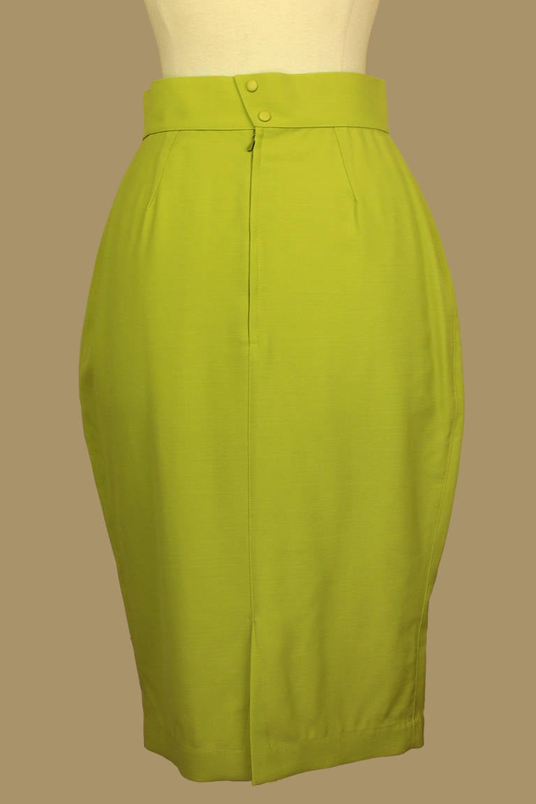 Brown Thierry Mugler Lime Green Pencil Skirt For Sale