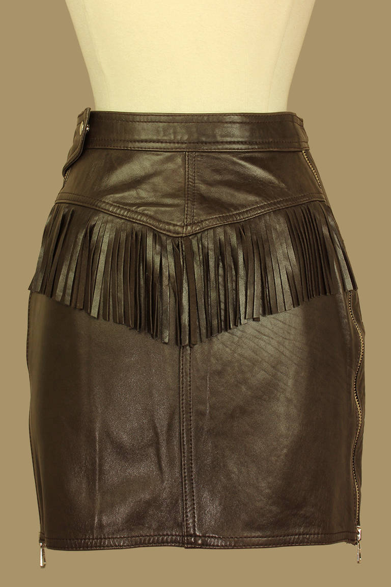 Black Katherine Hamnett Leather Fringe Skirt For Sale