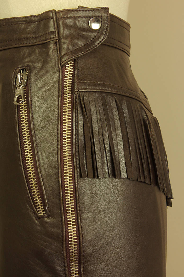 Katherine Hamnett Leather Fringe Skirt In Excellent Condition For Sale In New York, NY