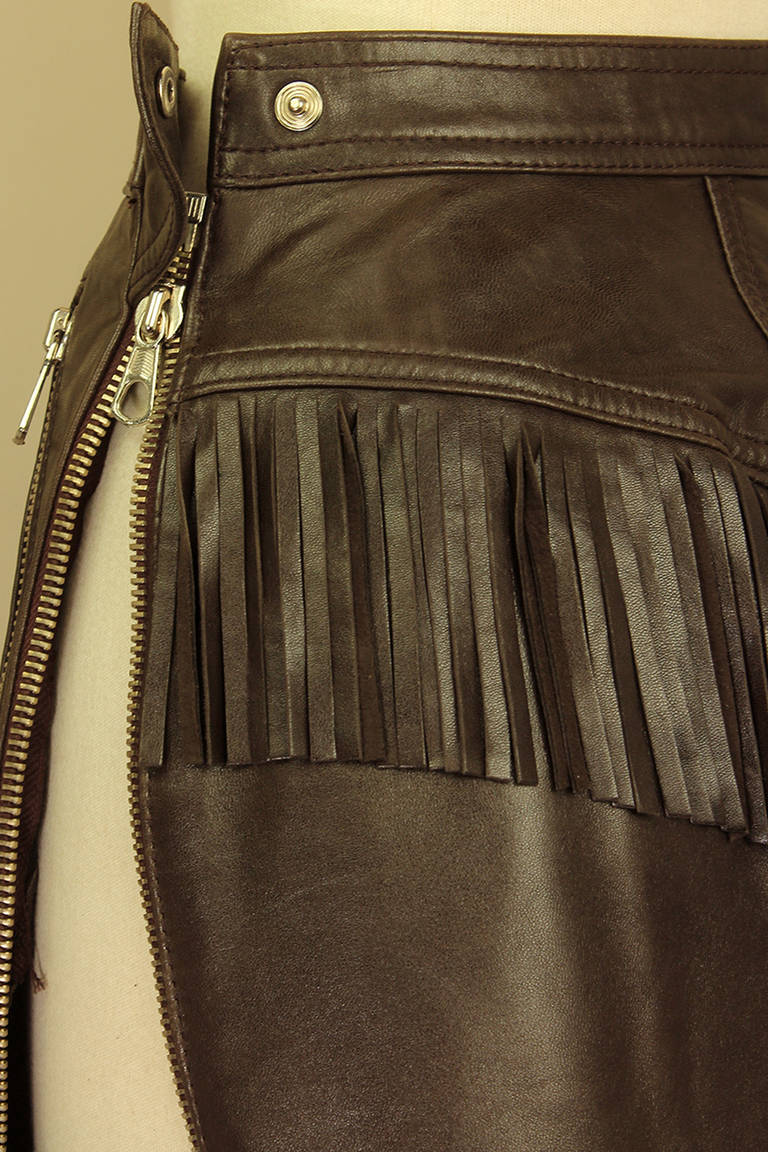 Women's Katherine Hamnett Leather Fringe Skirt For Sale