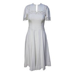 Vintage 1940s/1950s Lawn Party White Pique Dress