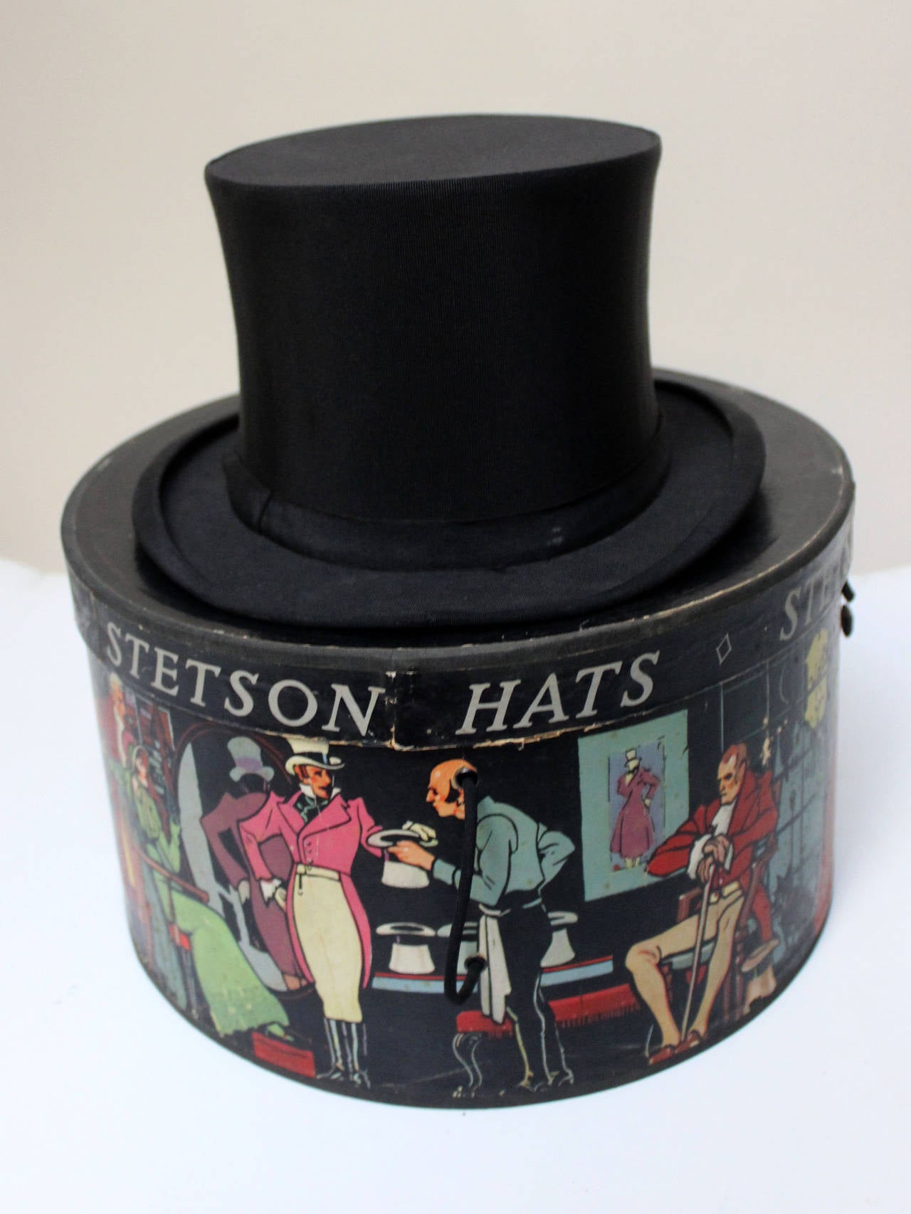 Vintage 1930s Stetson Collapsable Top Hat with Original Box In Excellent Condition In New York, NY