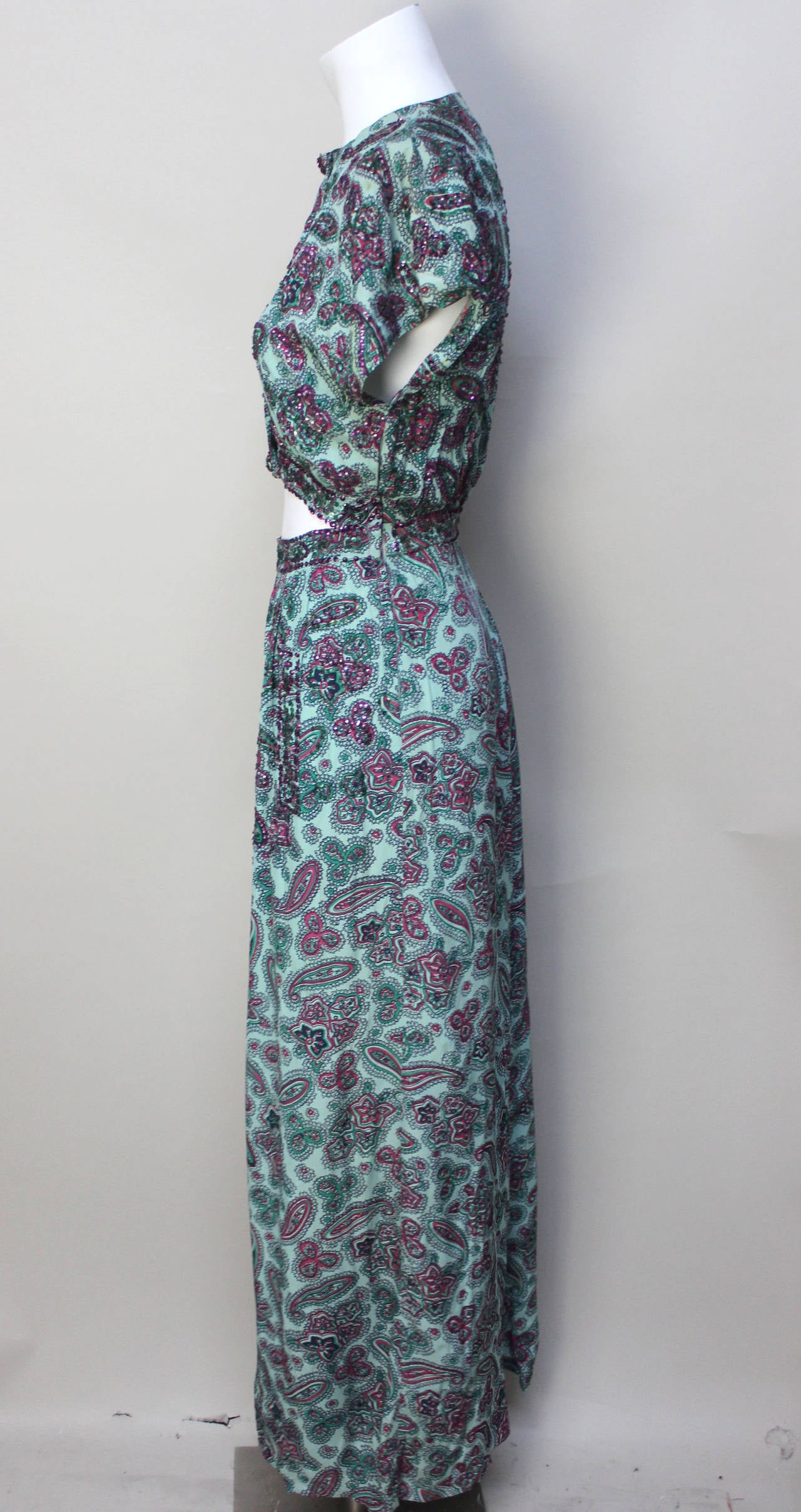1940s Sequin Evening Dress with Sexy Slit Front at 1stDibs