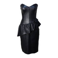1980s Black Leather Bustier Dress