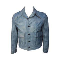 Mens 1970s Cloud Blue Leather Jacket