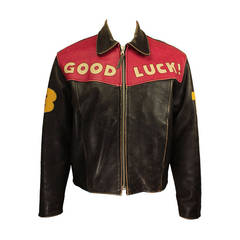Moschino Men's "Good Luck, Black Cat" Leather Jacket