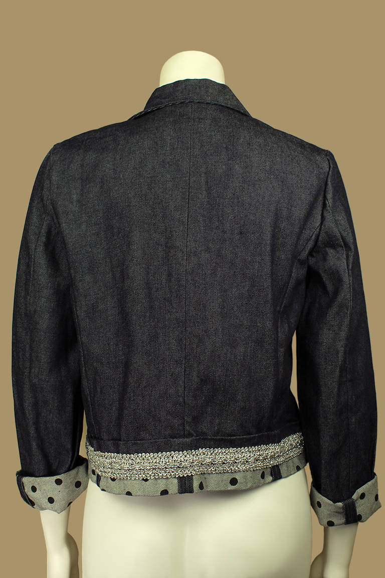 Black Comme des Garcons 1990s Denim Polka Dot Cropped Jacket For Sale