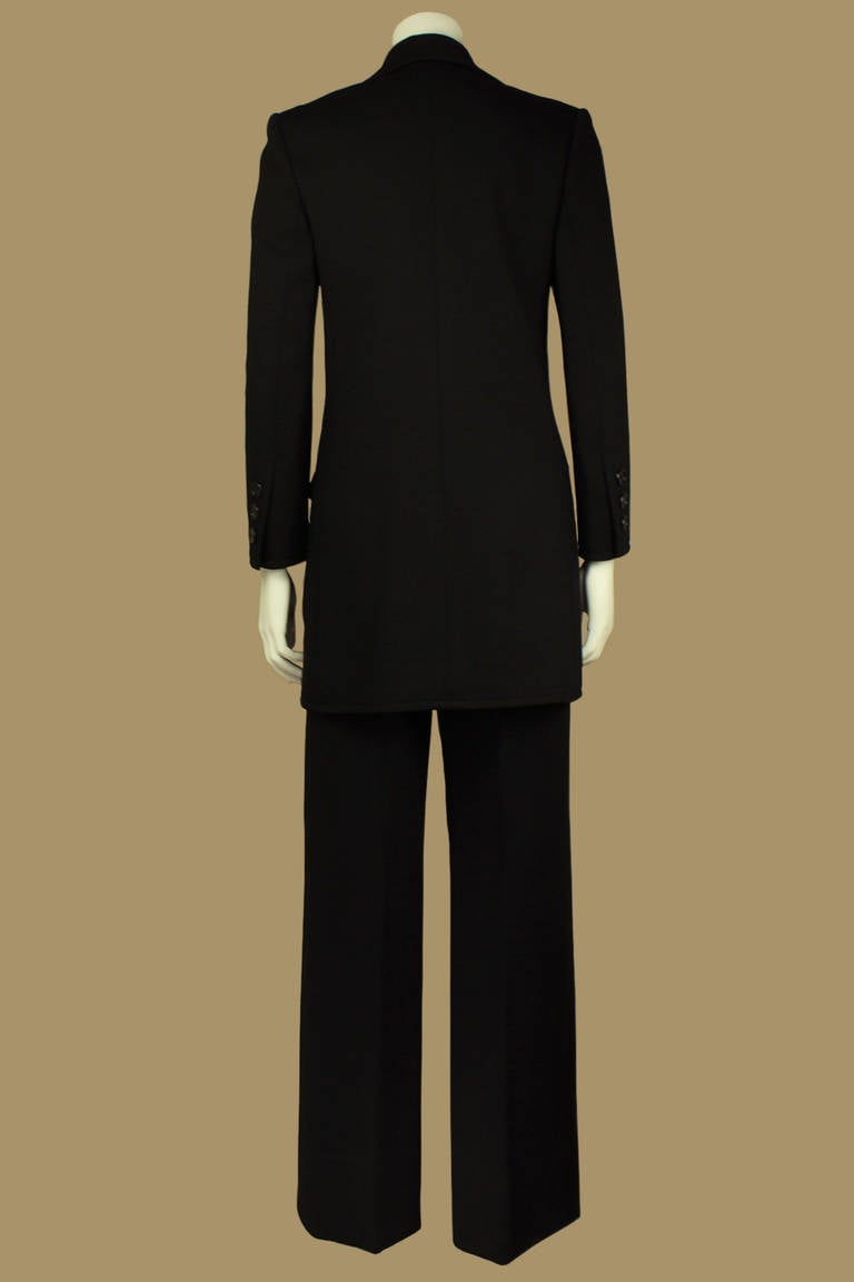 Black 1970's Yves Saint Laurent Rive Gauche Wool Pantsuit For Sale