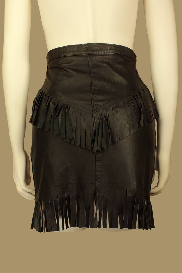 Marley of London 1980s Fringe Leather Skirt In Good Condition In New York, NY