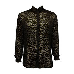 Gianni Versace Mens Sheer Velvet Leopard Print Shirt