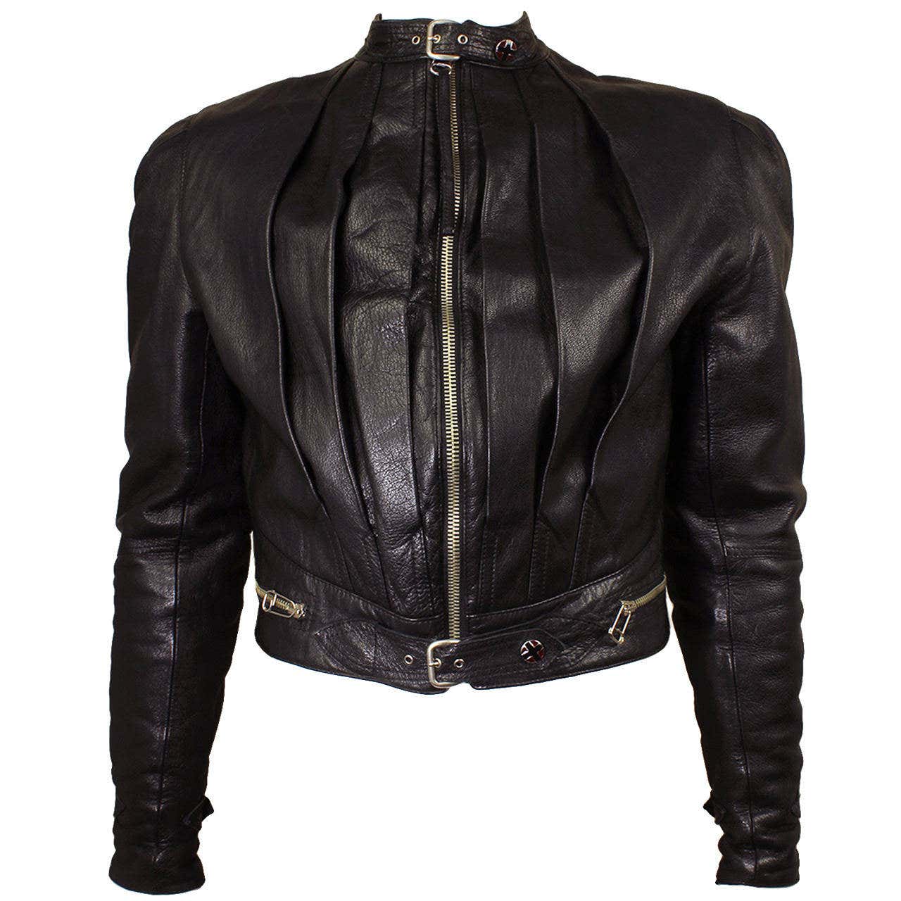 Jean Paul Gaultier Men's 1990s Highly Styled Leather Moto Jacket at 1stDibs