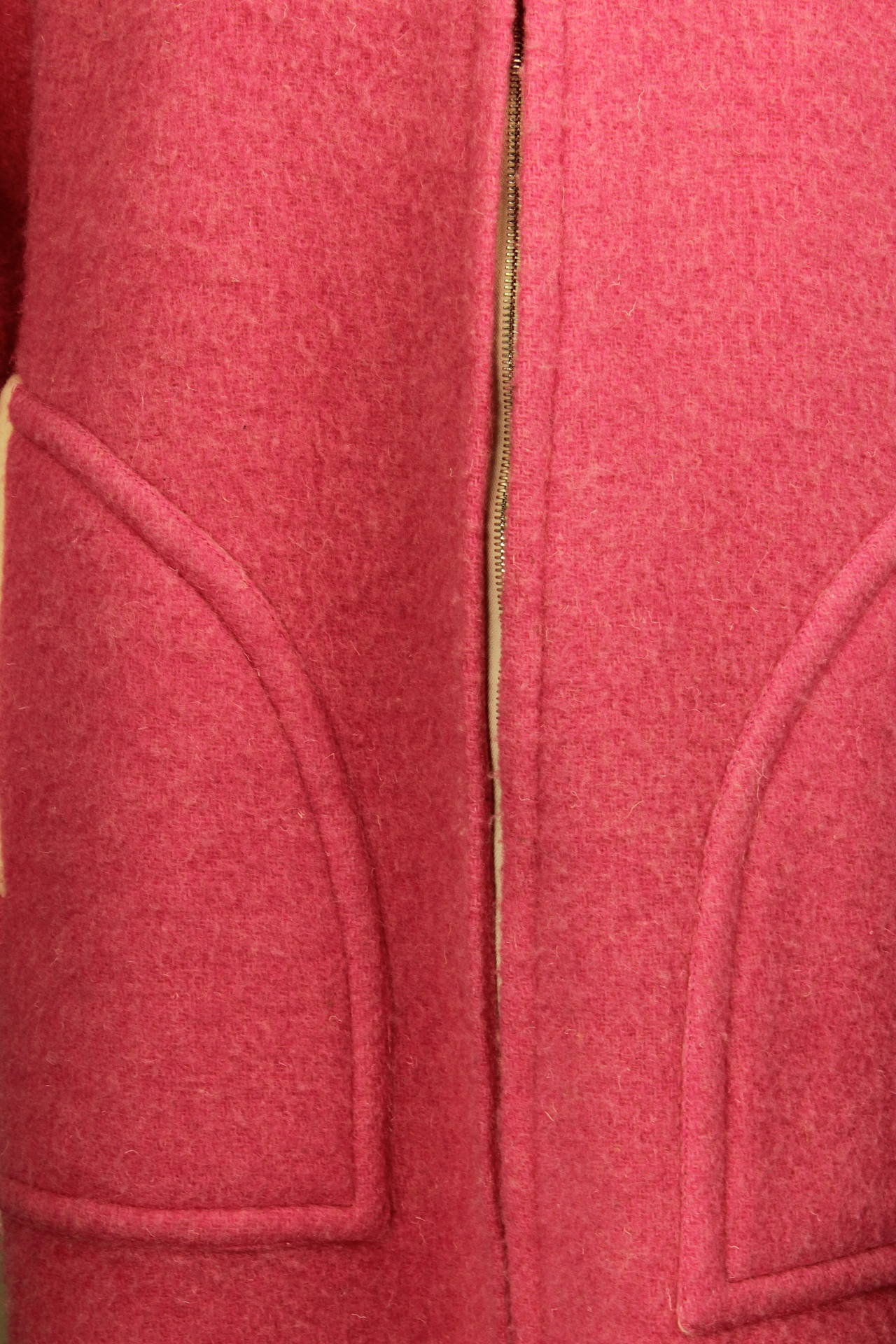 Courreges Mod Style Pink/Creme Wool Zip Coat 4