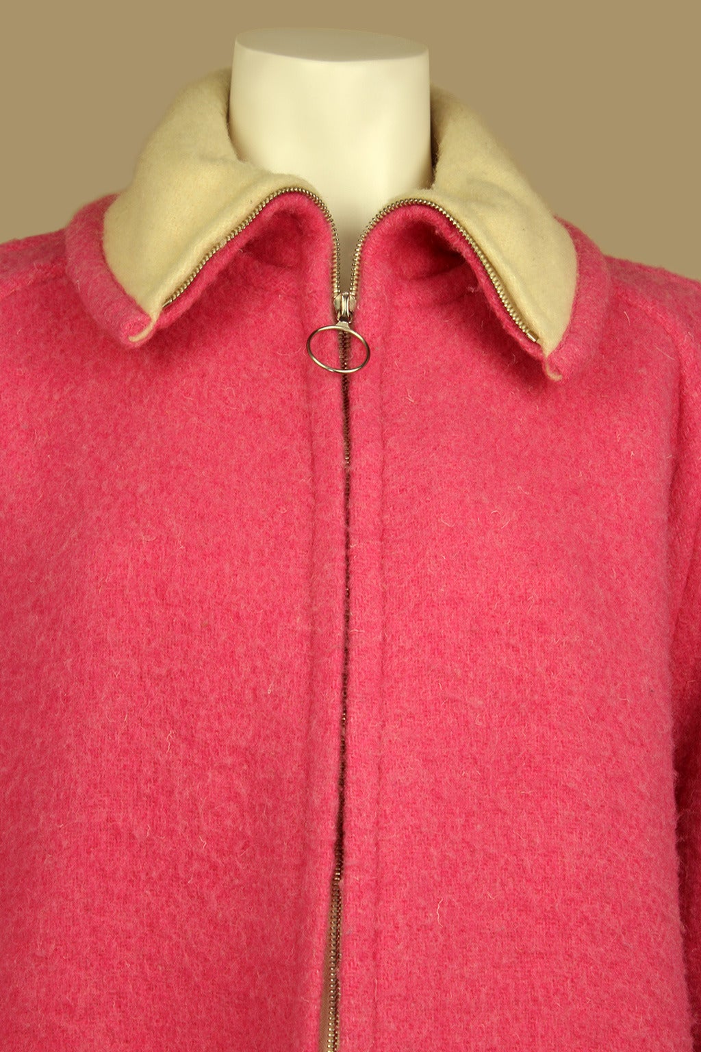 Women's Courreges Mod Style Pink/Creme Wool Zip Coat