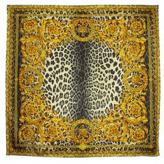 Atelier Versace 1990s Baroque and Leopard Print Silk Scarf