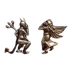 Mid Century Mexican Silver Devil/Angel Earrings