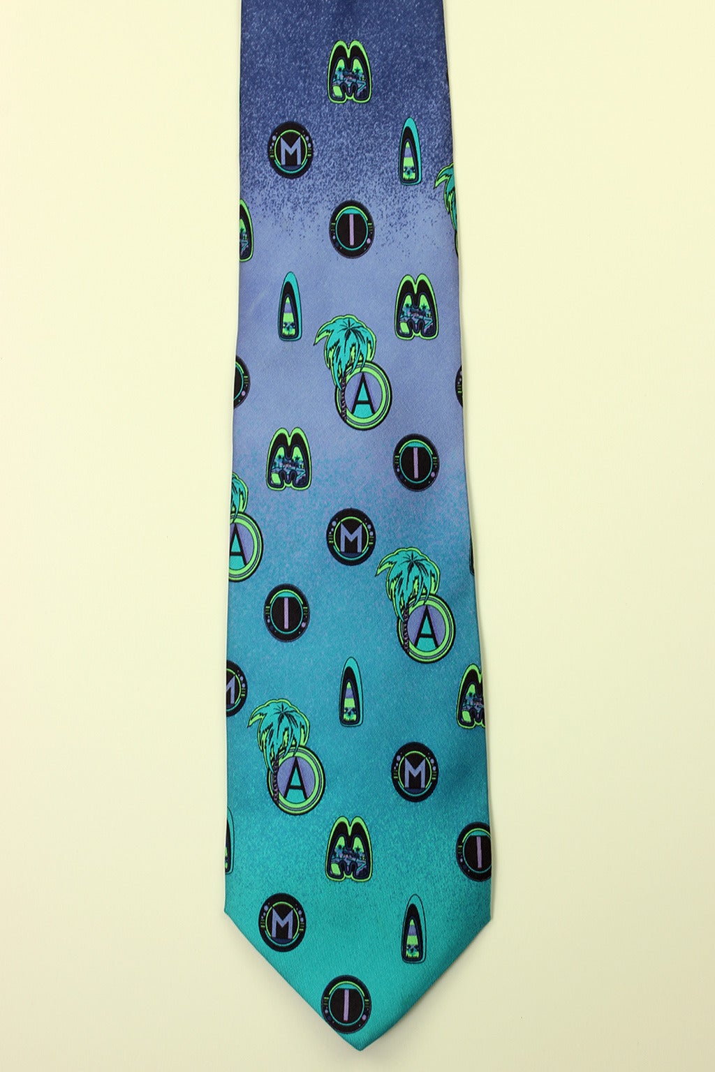 Gianni Versace 1990s Miami Print Silk Neck Tie