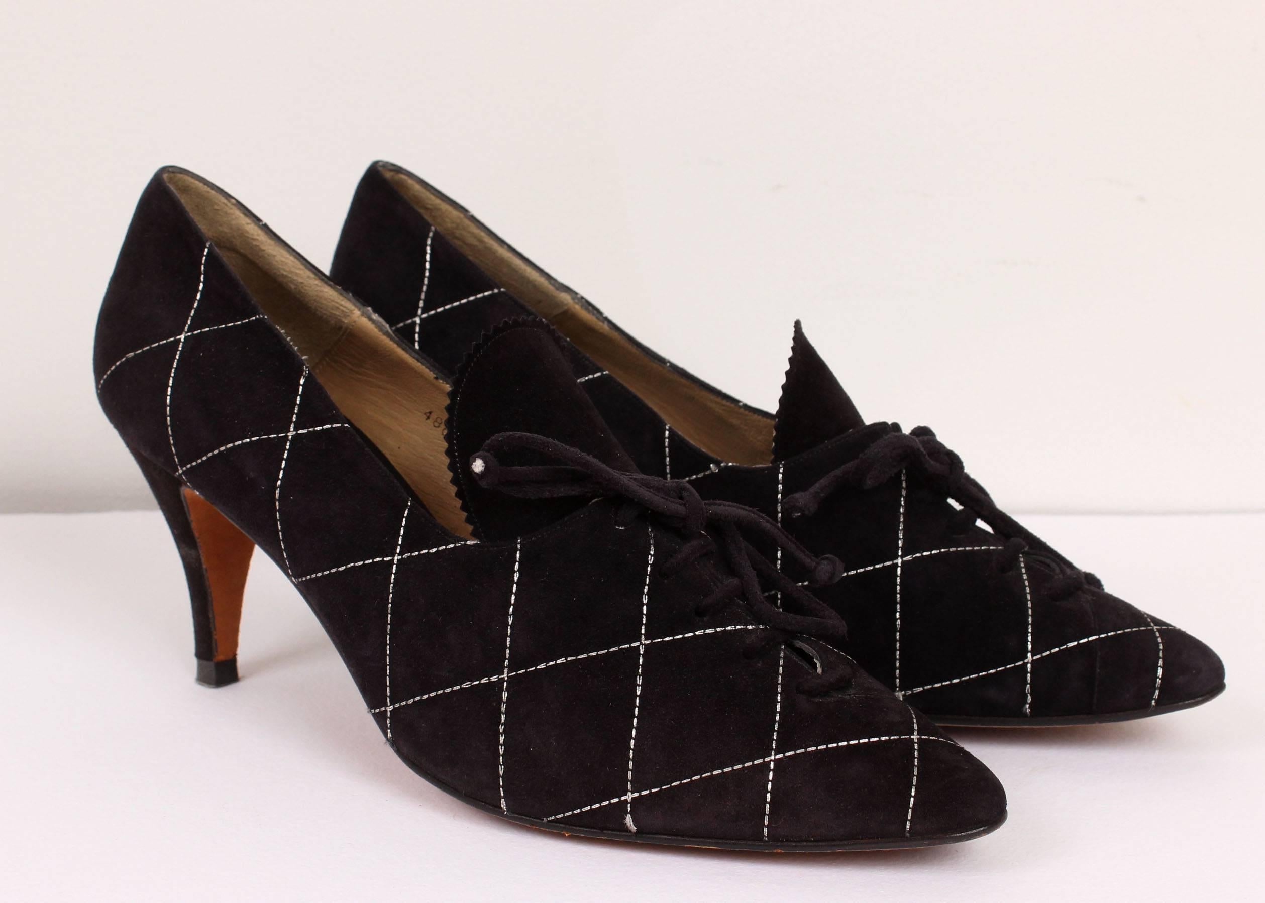 Manolo Blahnik Early 1980's Black and Silver Suede Pumps In Excellent Condition In New York, NY
