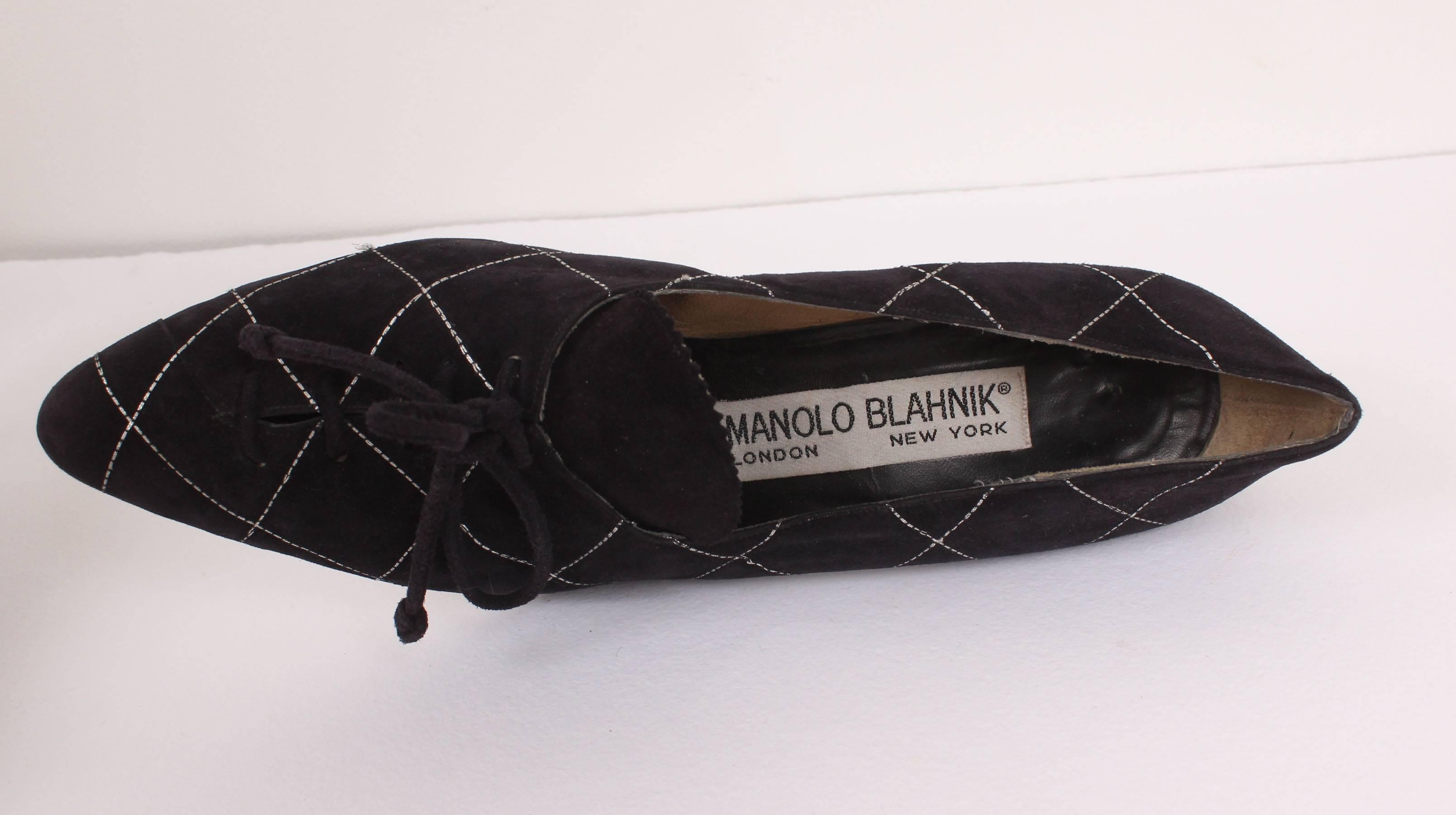Manolo Blahnik Early 1980's Black and Silver Suede Pumps 2