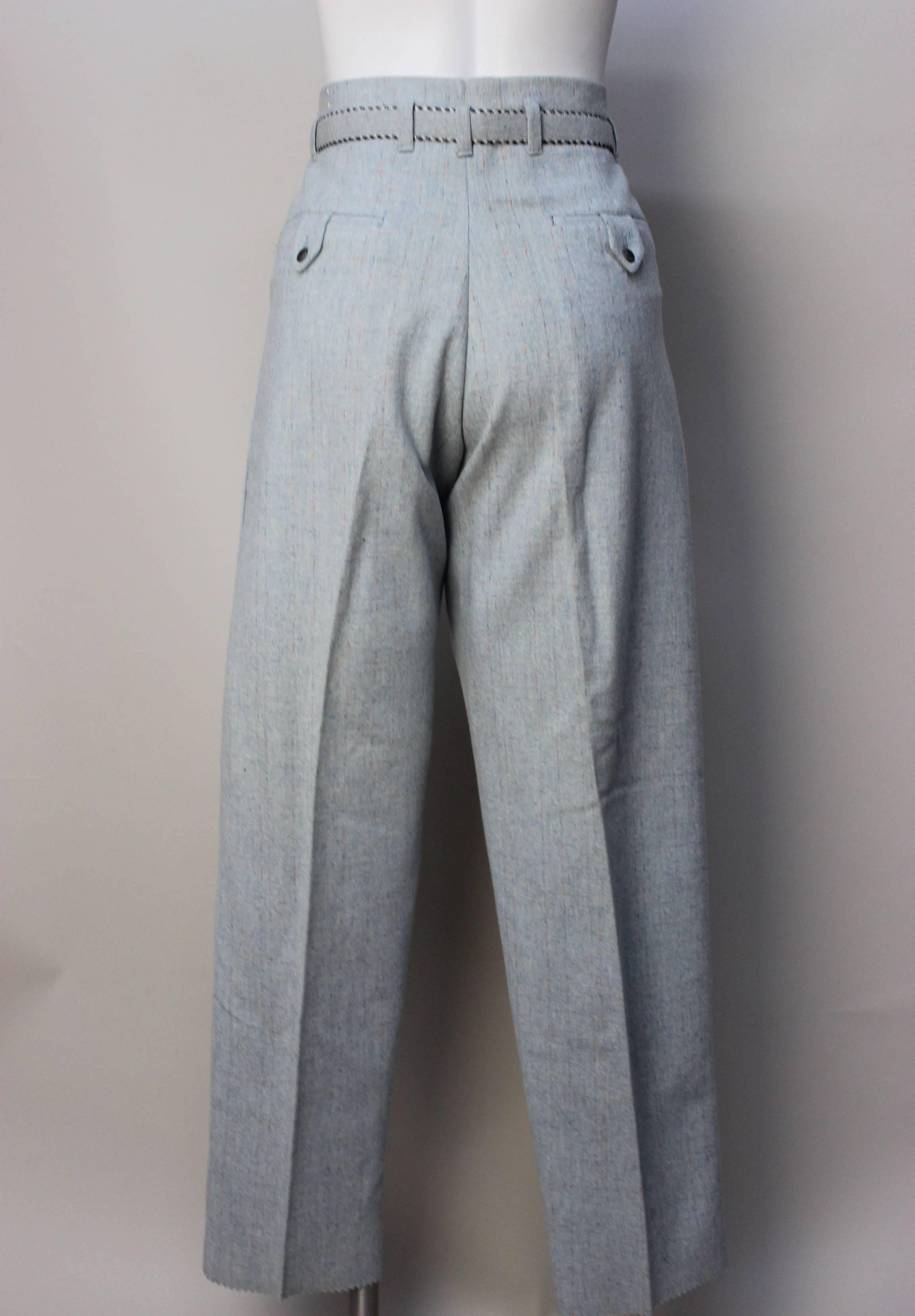 Gray 1950's Deadstock Rockabilly Flecked Wool Pant with Matching Belt For Sale