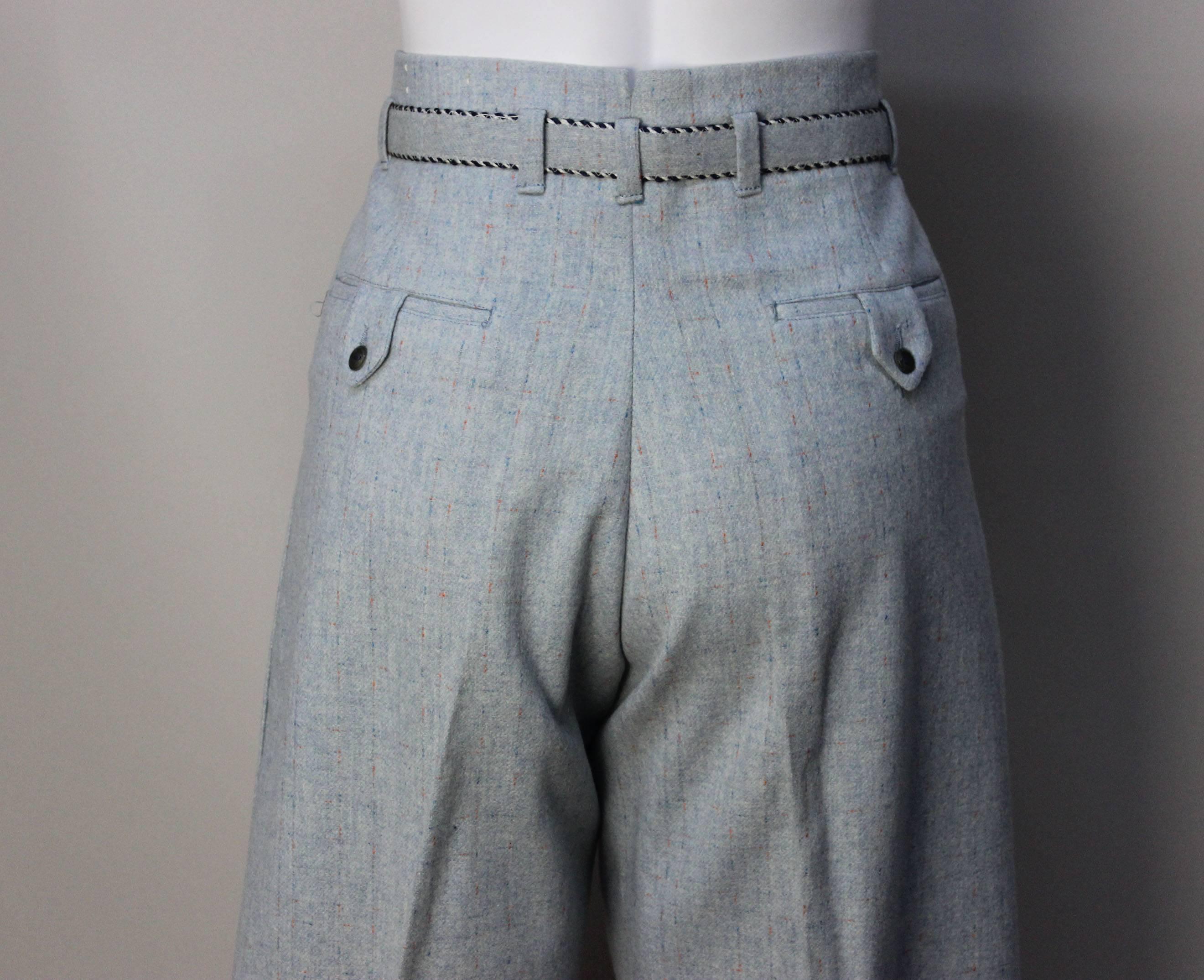 Women's or Men's 1950's Deadstock Rockabilly Flecked Wool Pant with Matching Belt For Sale