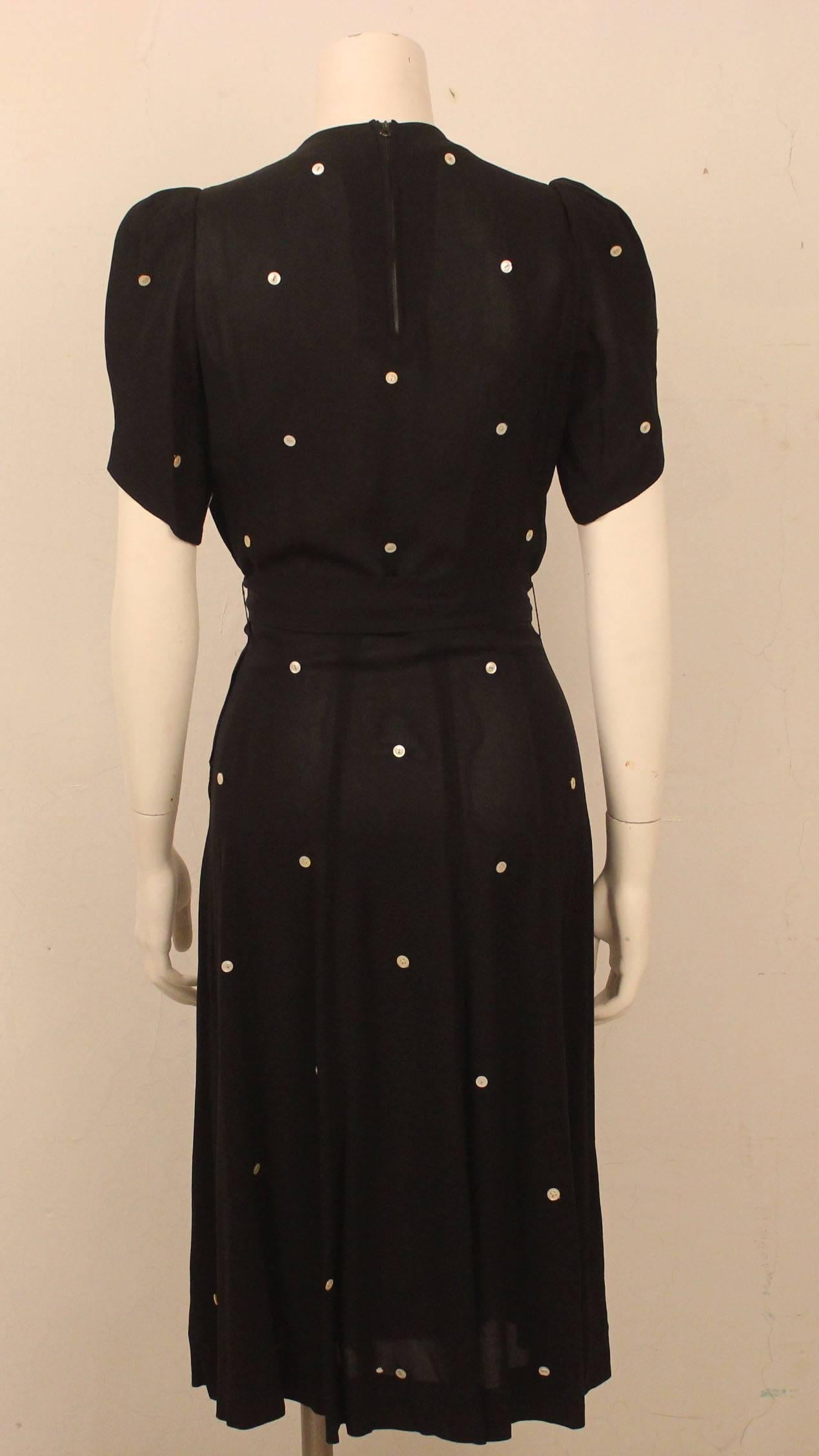 Women's Cute As A Button 1940s Black Embellished Tea Dress