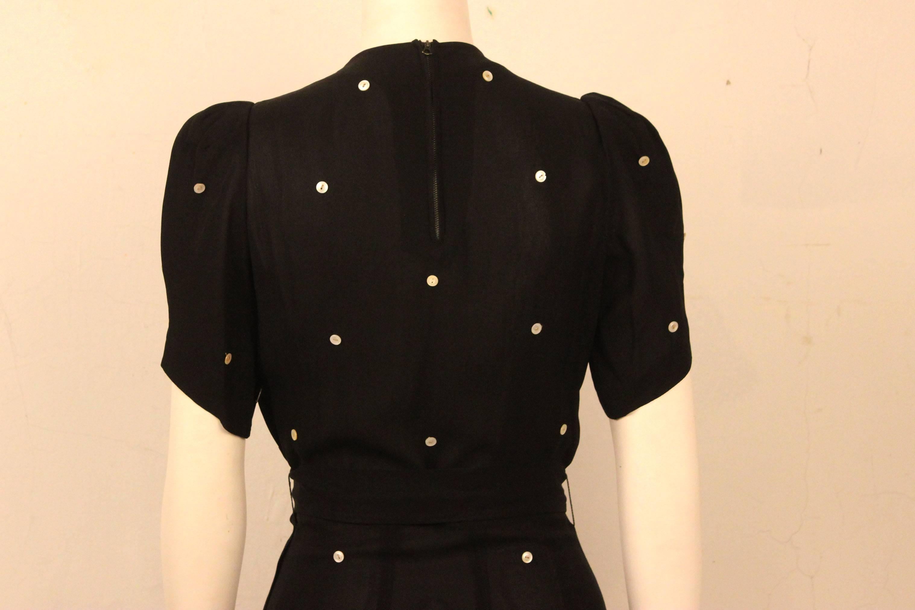 Cute As A Button 1940s Black Embellished Tea Dress 1