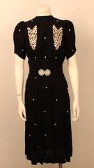 Cute As A Button 1940s Black Embellished Tea Dress