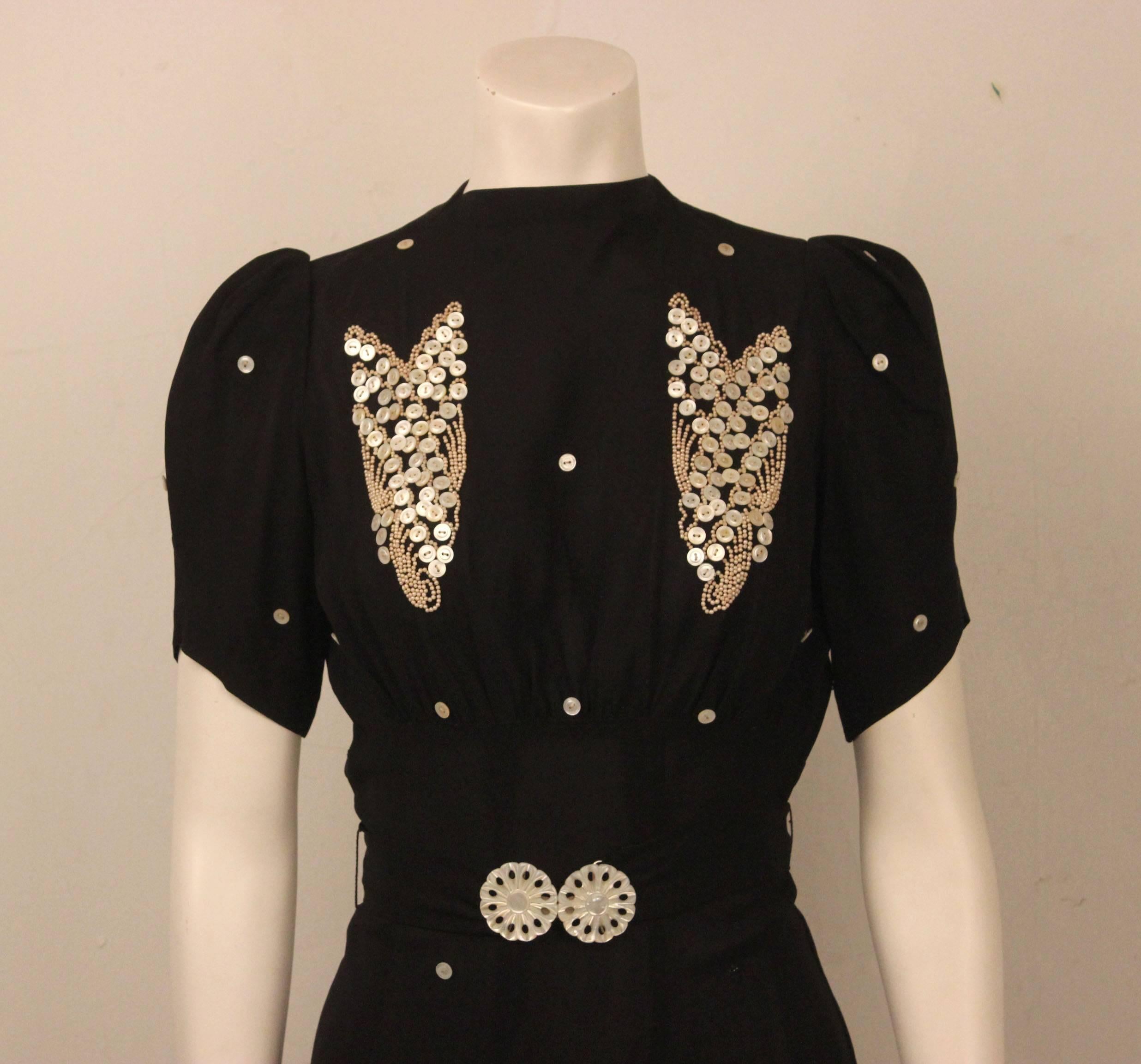 Cute As A Button 1940s Black Embellished Tea Dress 2
