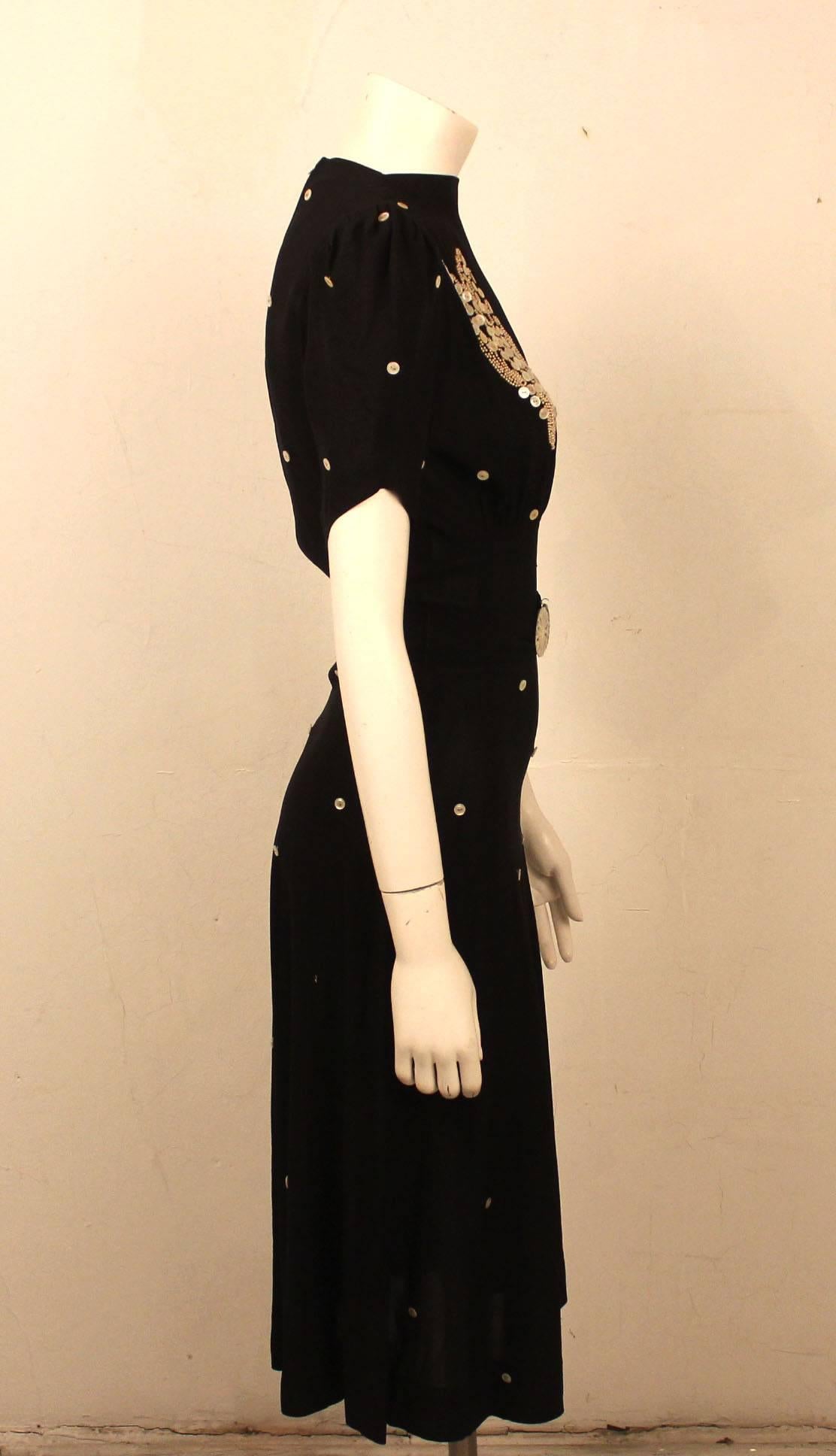 Cute As A Button 1940s Black Embellished Tea Dress In Excellent Condition In New York, NY