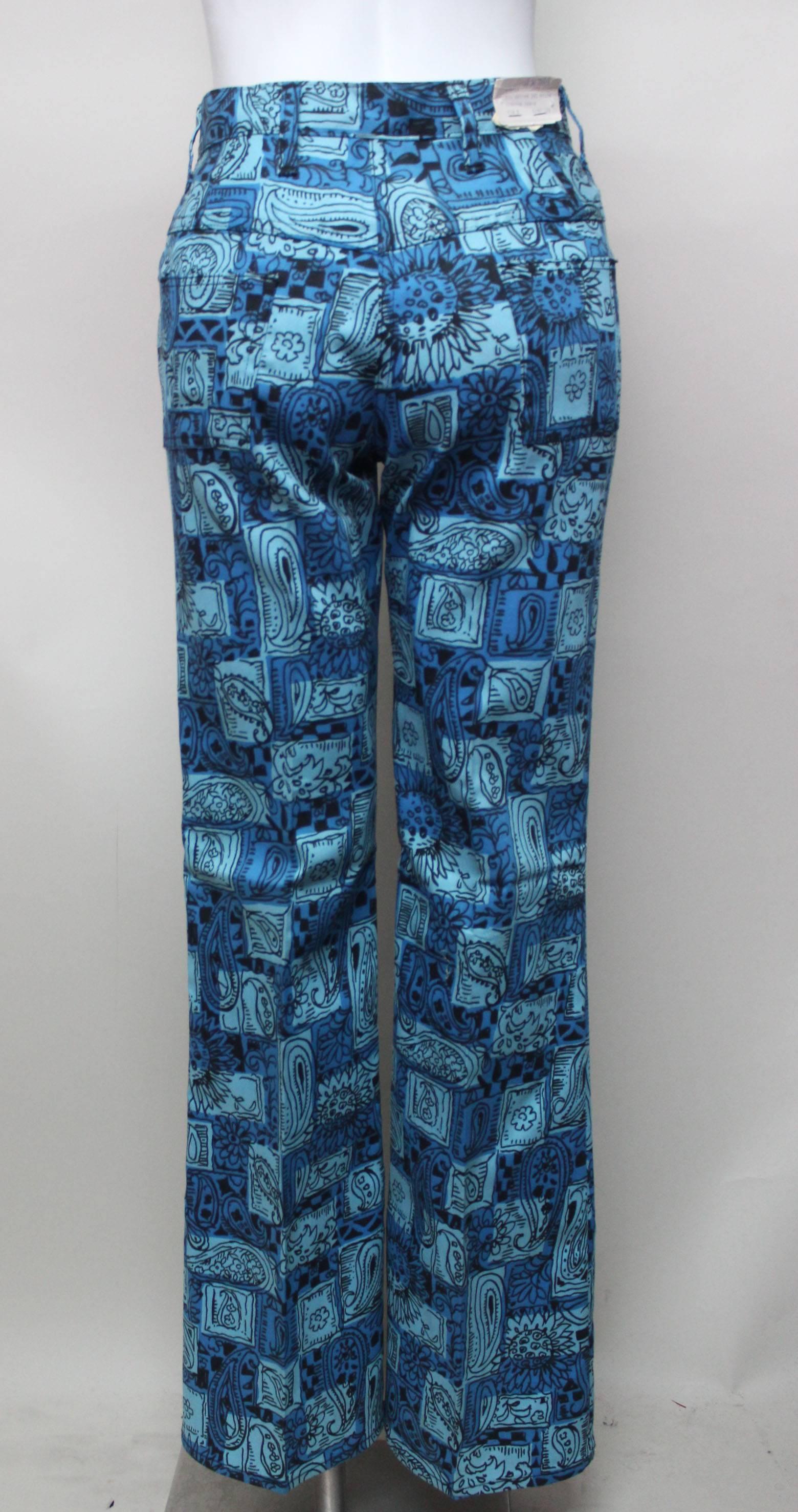 1970s Paisley Pattern Dead Stock Flares In New Condition For Sale In New York, NY